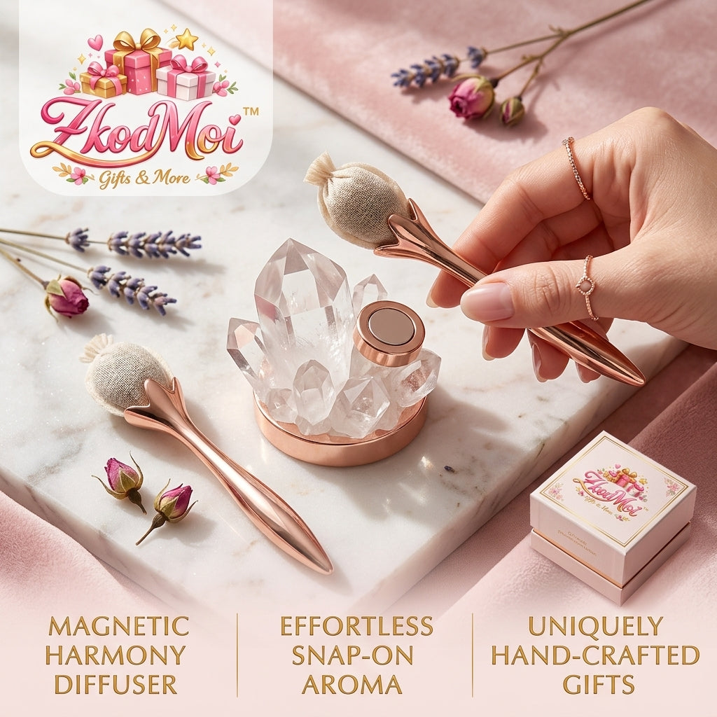 ZkodMoi™ Magnetic Crystal Aromatherapy Diffuser Set – Elegant Rose Gold Scent Wand & Natural Sachet Holder – Holistic Home Decor, Stress Relief Gift for Women, Meditation & Zen Desk Accessories