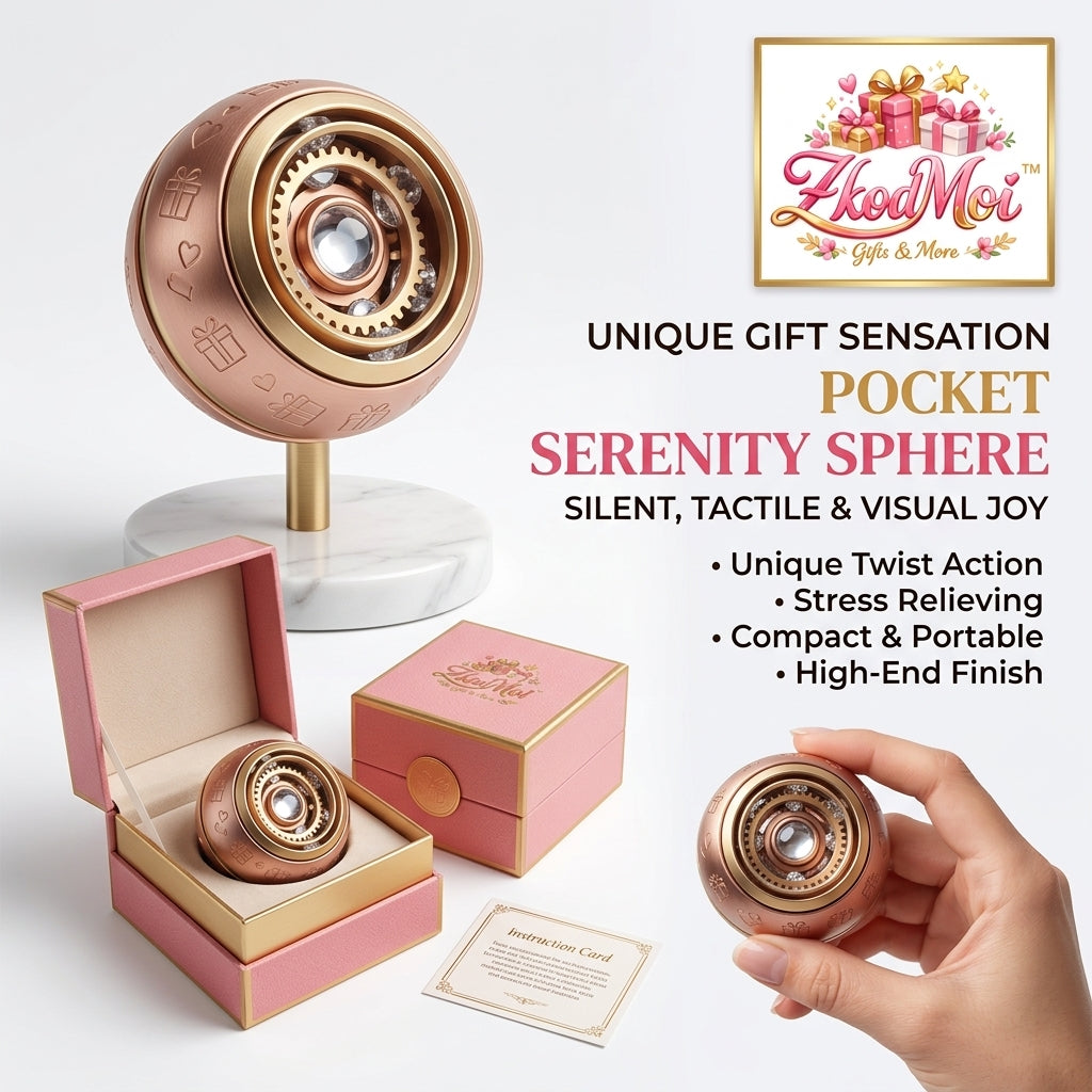 ZkodMoi™ Pocket Serenity Sphere – Premium Metal Fidget Toy with Unique Twist-Action, Stress Relief & Sensory Gear, High-End Rose Gold Finish, Elegant Desk Ornament & Gift Set for Adults