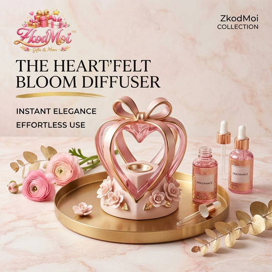 ZkodMoi™ The Heart'felt Bloom Diffuser – Romantic Heart-Shaped Fragrance Diffuser, Aesthetic Home Decor, Rose Gold Floral Essential Oil Diffuser, Perfect Romantic Gift for Her, Anniversary & Valentine’s Day Decor