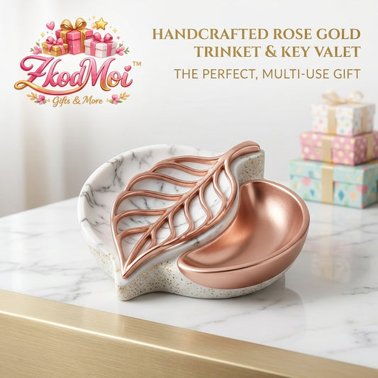 ZkodMoi™ Handcrafted Rose Gold & Marble Leaf Trinket Tray – Decorative Key Valet & Jewelry Organizer, Modern Vanity Dish for Rings, Coins, & Small Accessories – A Sophisticated & Elegant Gift for Her